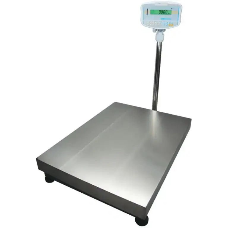 Adam Equipment GFK 150aM floor scale with a stainless platform and pole-mounted indicator